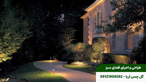 نورپردازي فضای سبز حیاط ویلا